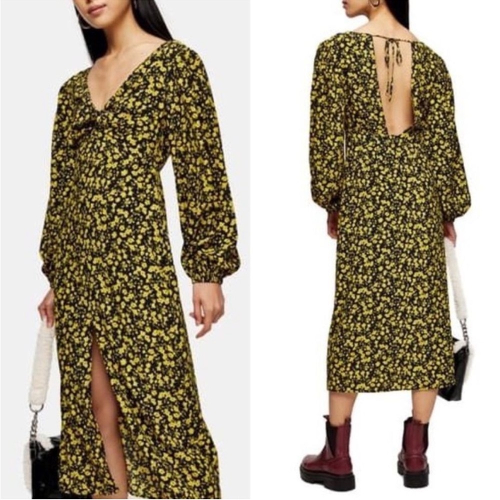 Topshop Floral Godet Midi Dress